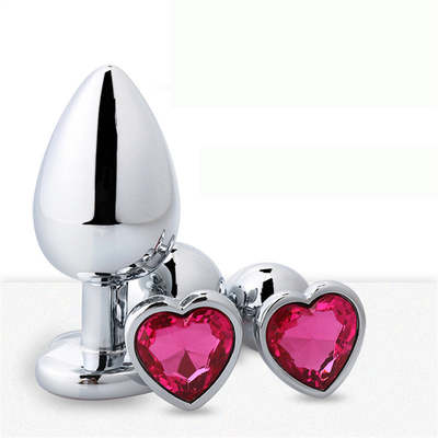 Leghe di alluminio in forma di cuore, anal plug, metallo anal plug, giocattoli sessuali per donne, anal plug con gemme di plastica colorata