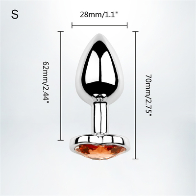 Leghe di alluminio in forma di cuore, anal plug, metallo anal plug, giocattoli sessuali per donne, anal plug con gemme di plastica colorata