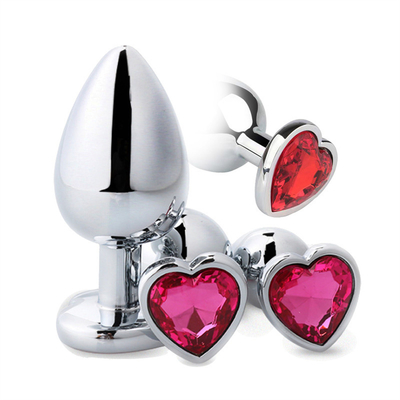 Leghe di alluminio in forma di cuore, anal plug, metallo anal plug, giocattoli sessuali per donne, anal plug con gemme di plastica colorata