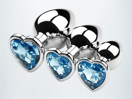 Leghe di alluminio in forma di cuore, anal plug, metallo anal plug, giocattoli sessuali per donne, anal plug con gemme di plastica colorata
