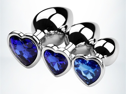 Leghe di alluminio in forma di cuore, anal plug, metallo anal plug, giocattoli sessuali per donne, anal plug con gemme di plastica colorata