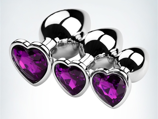 Leghe di alluminio in forma di cuore, anal plug, metallo anal plug, giocattoli sessuali per donne, anal plug con gemme di plastica colorata