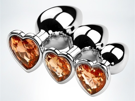Leghe di alluminio in forma di cuore, anal plug, metallo anal plug, giocattoli sessuali per donne, anal plug con gemme di plastica colorata