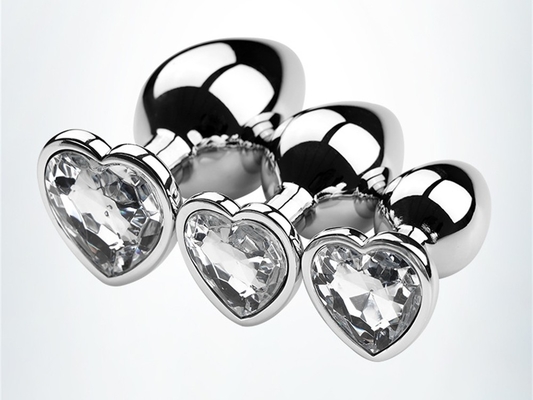 Leghe di alluminio in forma di cuore, anal plug, metallo anal plug, giocattoli sessuali per donne, anal plug con gemme di plastica colorata