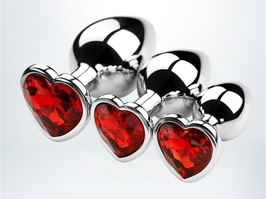 Leghe di alluminio in forma di cuore, anal plug, metallo anal plug, giocattoli sessuali per donne, anal plug con gemme di plastica colorata
