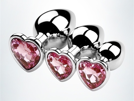 Leghe di alluminio in forma di cuore, anal plug, metallo anal plug, giocattoli sessuali per donne, anal plug con gemme di plastica colorata