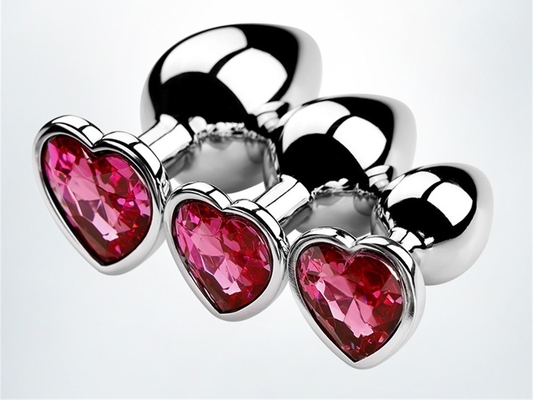 Leghe di alluminio in forma di cuore, anal plug, metallo anal plug, giocattoli sessuali per donne, anal plug con gemme di plastica colorata