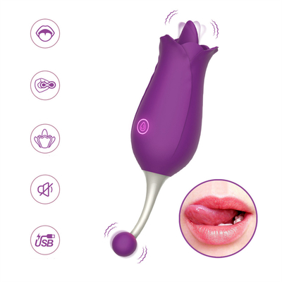 Vibratore rosa a doppia testa Massaggio stimolo clitoride capezzole Vibratore lingua leccare la fica Vibratore sex toy per donne