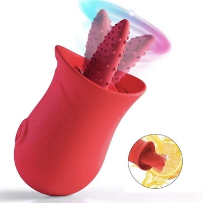 Vibratore di massaggio di alta qualità in silicone ricaricabile portatile rose tongue licking per donne