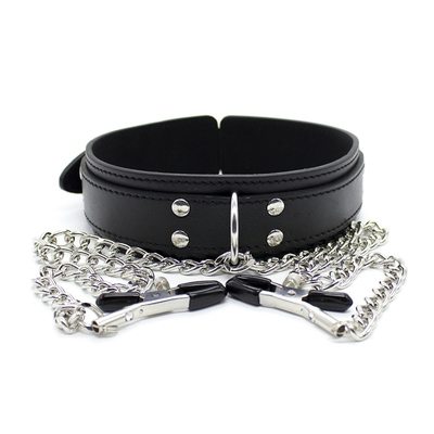 Nuovo collare di cuoio con pinza al seno Clip Chain Couple SM Sex Toys per le donne Sex Tools Couple Adult Games