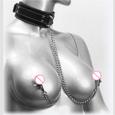 Nuovo collare di cuoio con pinza al seno Clip Chain Couple SM Sex Toys per le donne Sex Tools Couple Adult Games