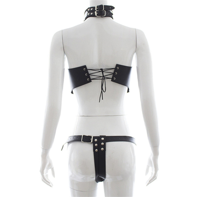 Donne BDSM nero Bondage cuoio Danza reggiseno aperto Intimo senza schiena Set