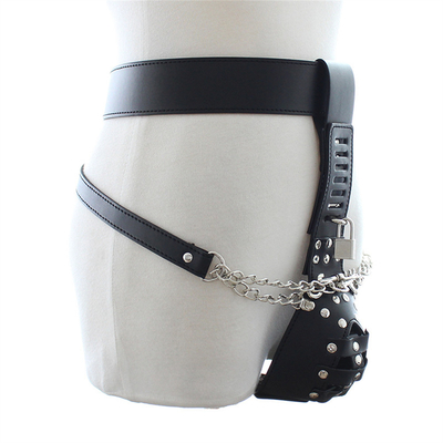 BK-12 Pantaloni sexy in pelle anello fisso pene gallo gabbia cintura di castità in pelle per uomini