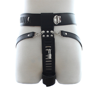 BK-12 Pantaloni sexy in pelle anello fisso pene gallo gabbia cintura di castità in pelle per uomini