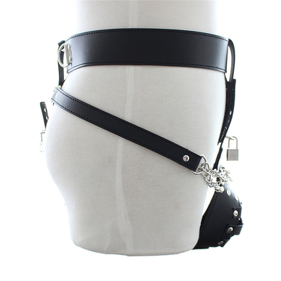 BK-12 Pantaloni sexy in pelle anello fisso pene gallo gabbia cintura di castità in pelle per uomini