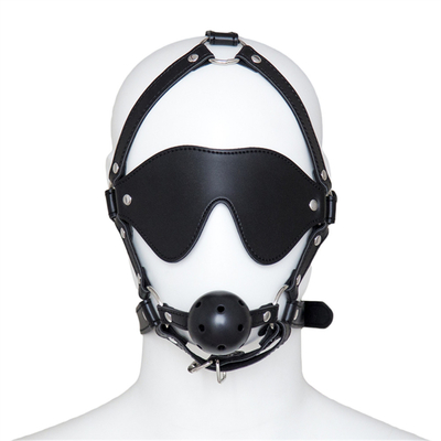 Palla di pelle copertura per gli occhi copricapo maschera per gli occhi imbracatura bocca aperta BDSM schiavitù
