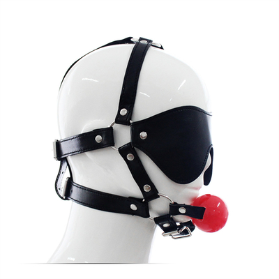 Palla di pelle copertura per gli occhi copricapo maschera per gli occhi imbracatura bocca aperta BDSM schiavitù