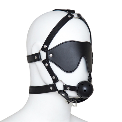 Palla di pelle copertura per gli occhi copricapo maschera per gli occhi imbracatura bocca aperta BDSM schiavitù