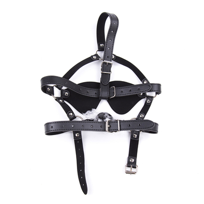 Palla di pelle copertura per gli occhi copricapo maschera per gli occhi imbracatura bocca aperta BDSM schiavitù