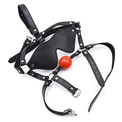 Palla di pelle copertura per gli occhi copricapo maschera per gli occhi imbracatura bocca aperta BDSM schiavitù
