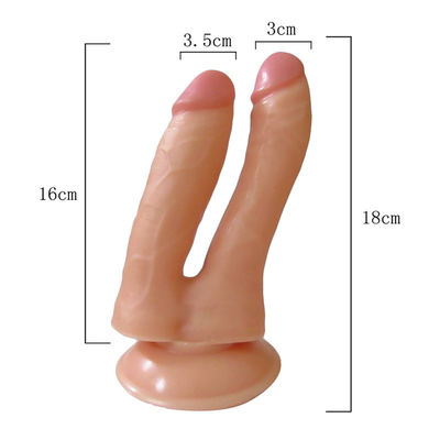 Dildo realistico a doppia estremità per coppia gay femminile con penetrazione a doppio lato con dispositivo Dong con succhia del pene simulato